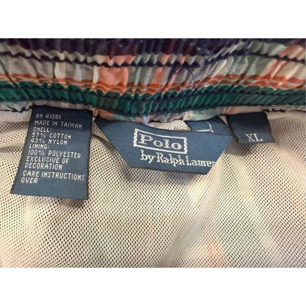 Polo Ralph Lauren Plaid XL Swim Trunks Mesh Lined Drawstring Resort Vacation